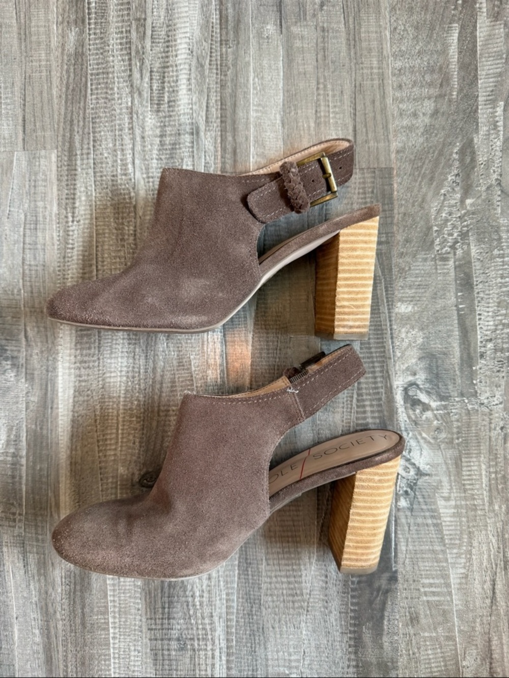 Sole Society Brown Suede Block Heel Slingback Booties